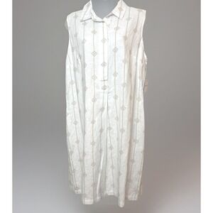 NWT Liz Claiborne Shift Dress Large White Flax Rope Print Sleeveless Linen Women